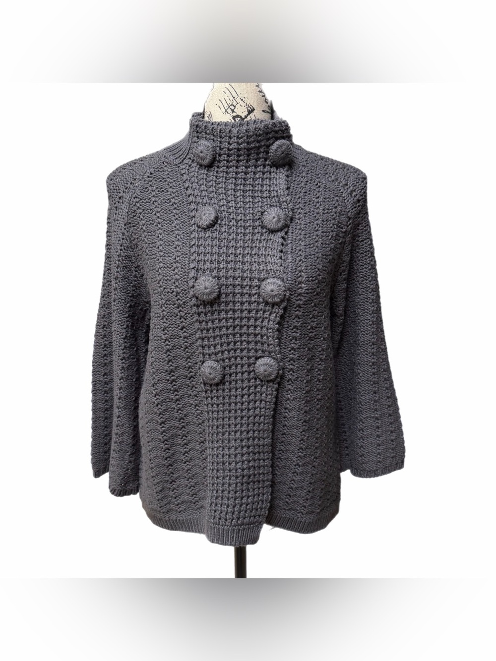 Style & Co. Women Top Dye Grey  Knit Mock Neck Button-Front Cardigan Sweater M